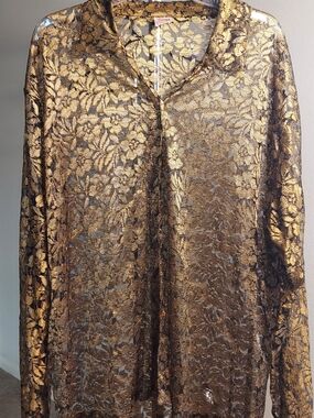 Metallic Gold Lace Blouse - Women